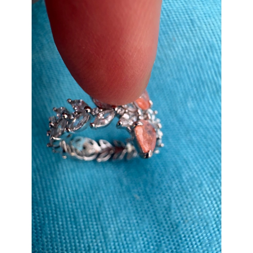 925 Sterling Silver Peach Pear Cut Leaf Vine Eternity Ring Band